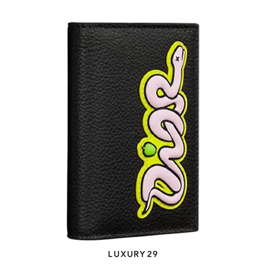 Dior and Kaws Vertical Bifold Card Holder Yellow/Black(Small, Black)