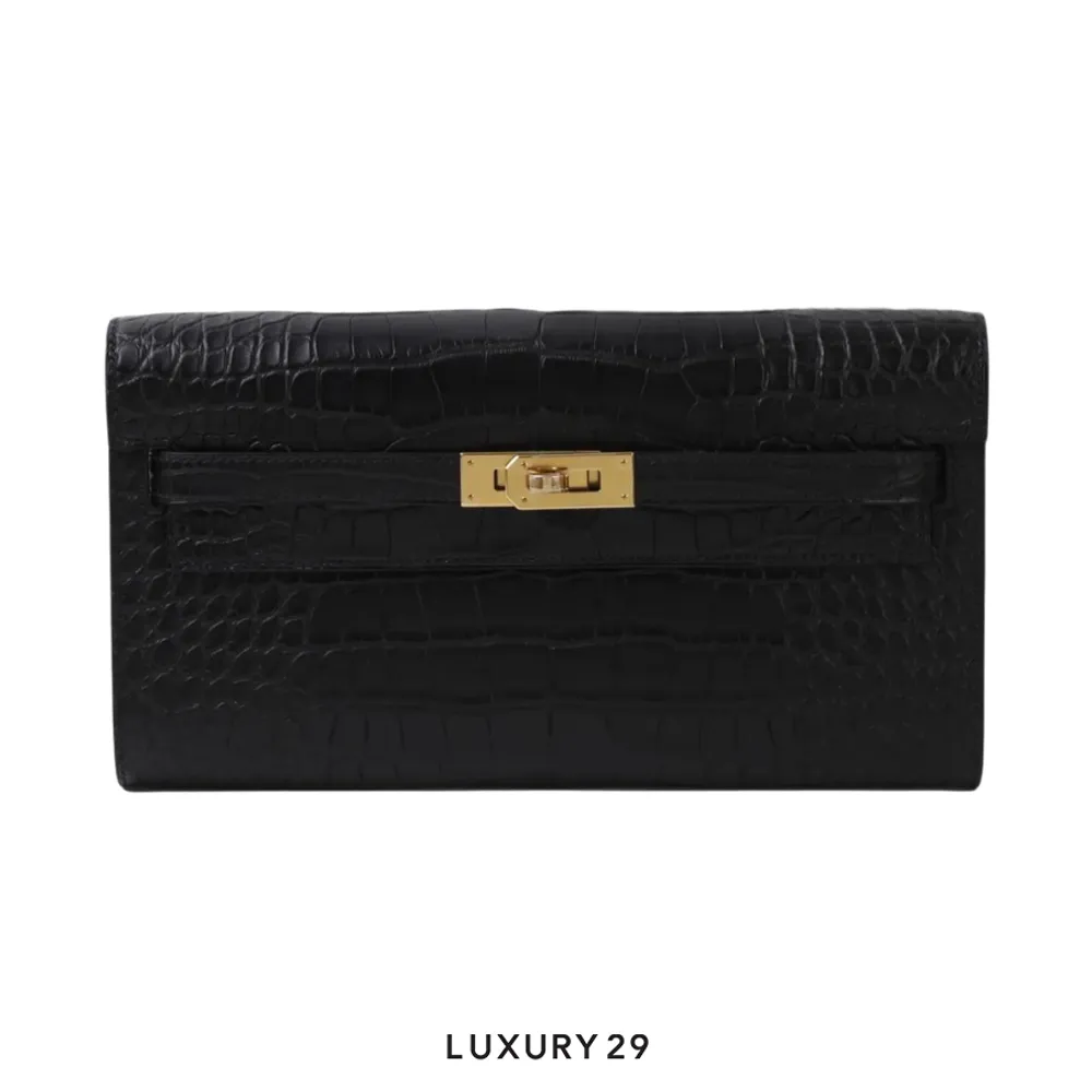 Hermes Portefeuille-Sac Kelly To Go Alligator Missi Noir / W Stamp (2024)(Medium, Black)