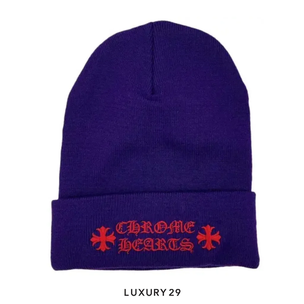 Chrome Hearts Script Beanie Purple/Red(Free Size, Purple)