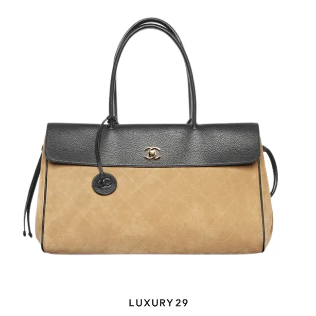 Chanel Metiers d-art 2026 Tote Suede Calfskin Grained Calfskin & Gold-Tone Metal Dark Beige & Black