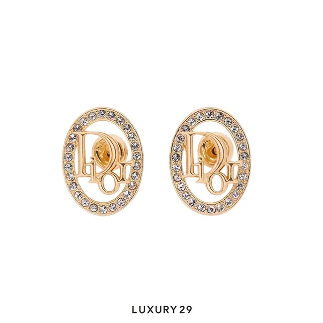 Dior Oblique Earrings Gold-Finish Metal and Crystals