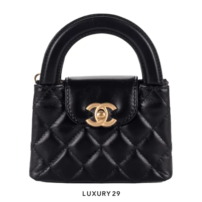 Chanel MICRO SHOPPING BAG Shiny Aged Calfskin & Gold-Tone Metal Black