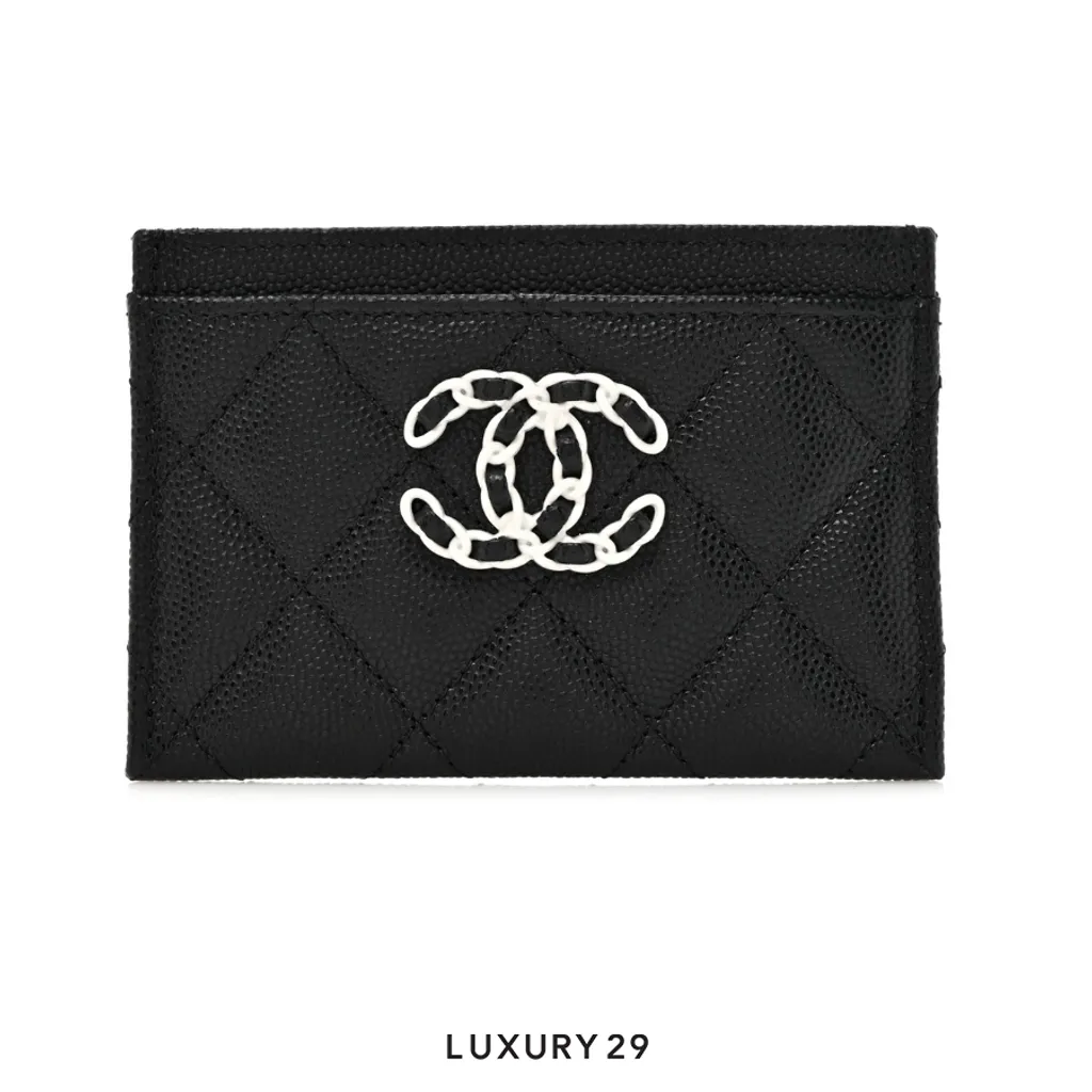 Chanel Card Holder Wallet Black Caviar Crystal and Light Gold Hardware(Small, Black)