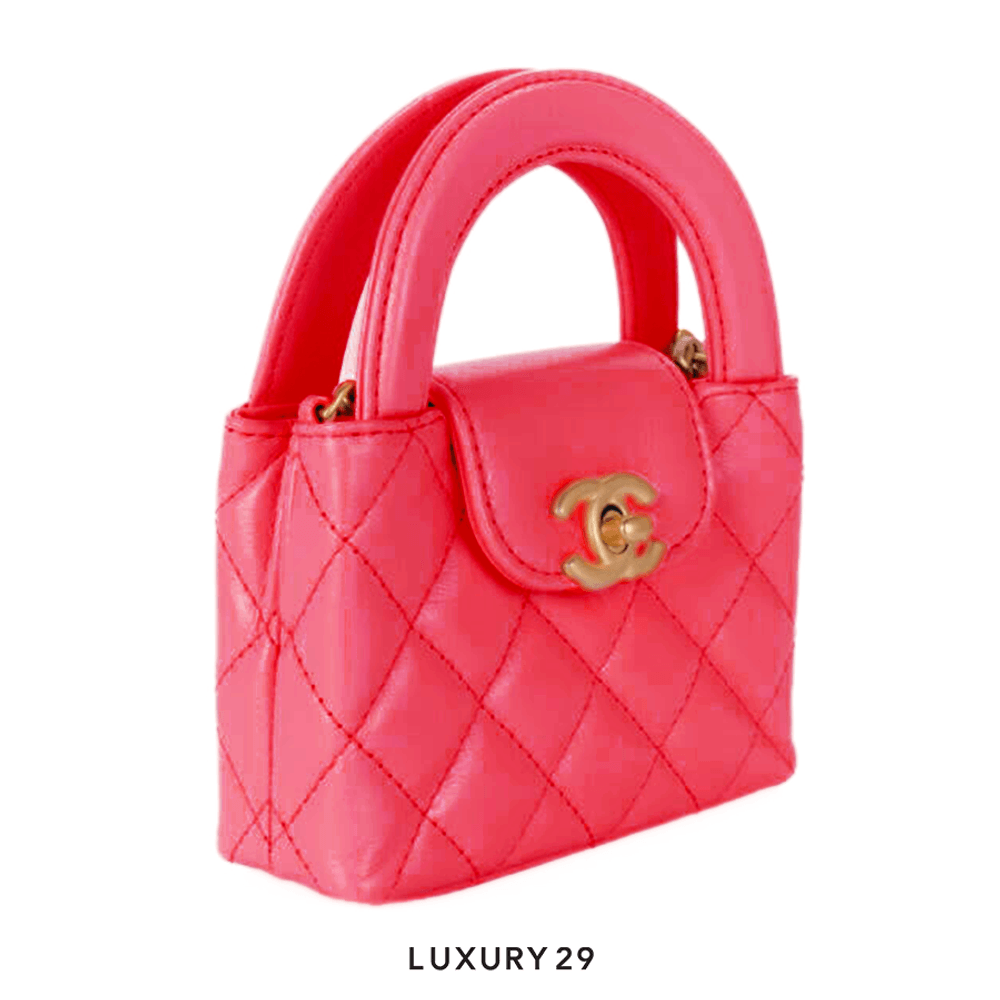 Chanel MICRO SHOPPING BAG Shiny Aged Calfskin & Gold-Tone Metal Pink(Mini, Pink)