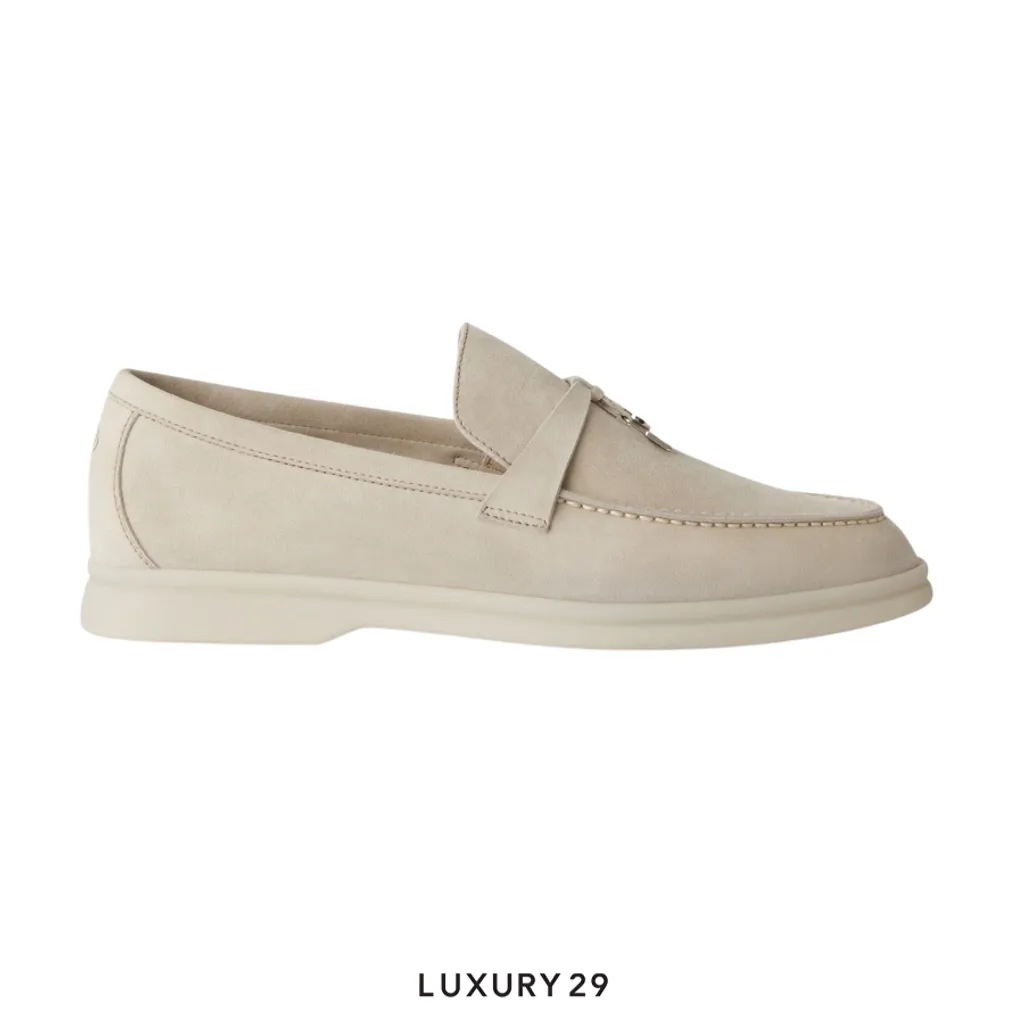 Loro Piana Summer Charms Walk Loafers Suede Pearl Powder(36, Neutrals)
