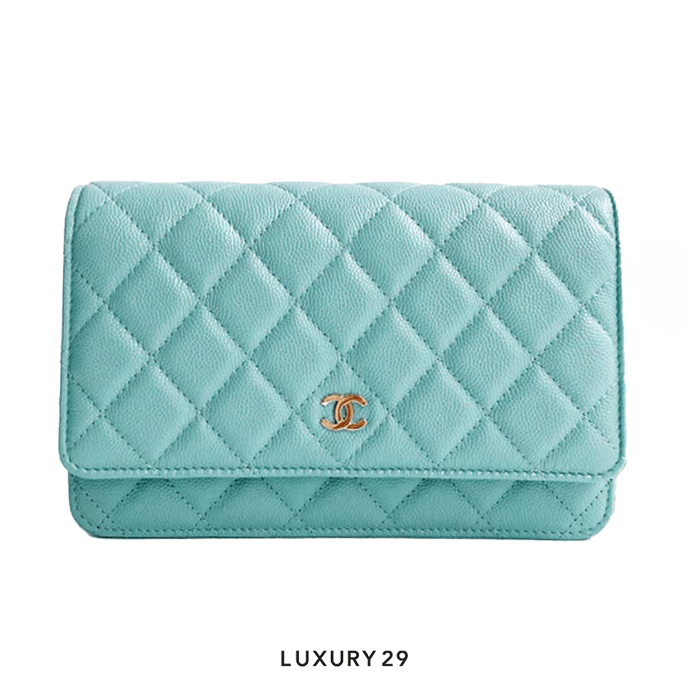 Chanel Wallet On Chain WOC In Grained Calfskin Caviar with Gold Hardware Tiffany(Small, Green)