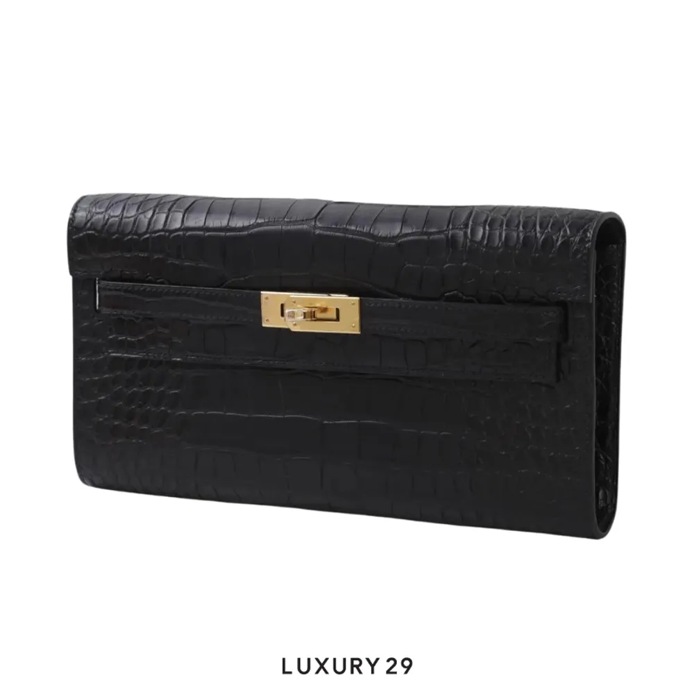 Hermes Portefeuille-Sac Kelly To Go Alligator Missi Noir / W Stamp (2024)(Medium, Black)