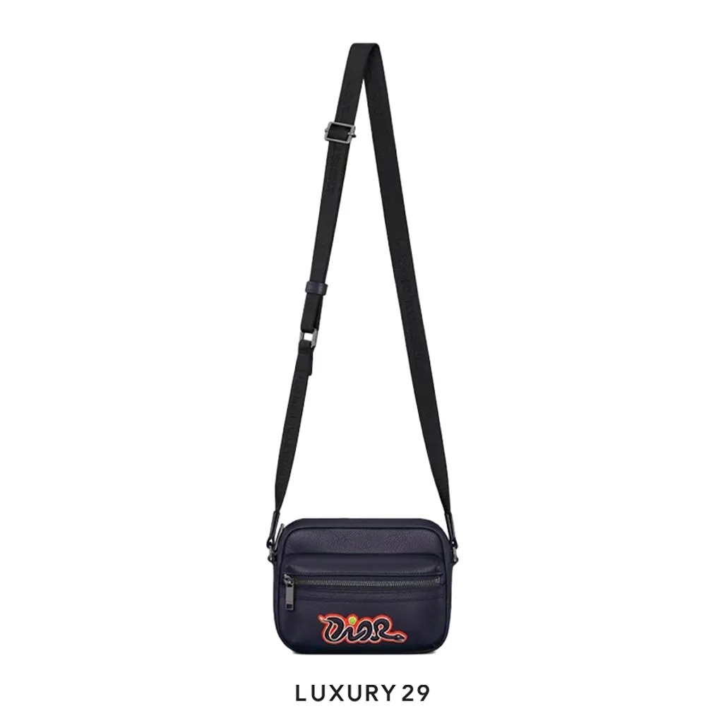 Dior and Kaws Mini Rider 2.0 Zipped Messenger bag Red/Navy Blue(Mini, Blue)