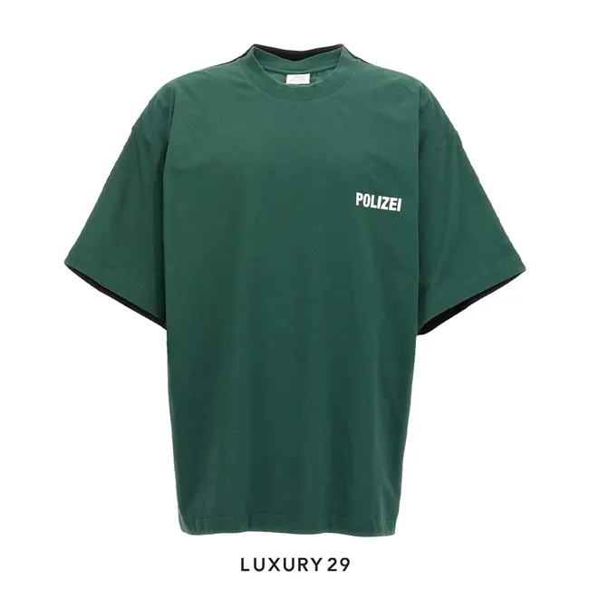 VETEMENTS logo-print Polizie cotton T-shirt Green/Black