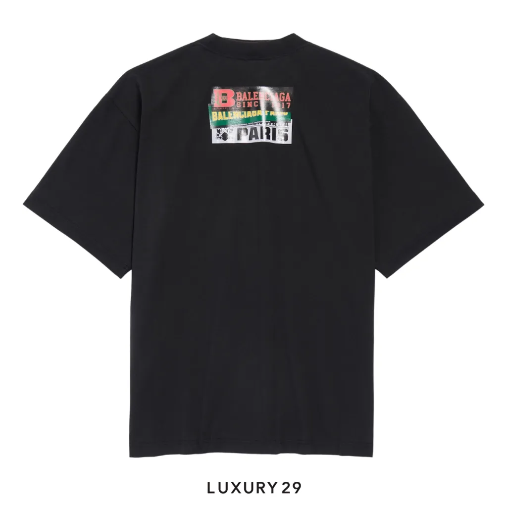 Balenciaga Men's Bumper Stickers Medium Fit T-shirt in Black(S, Black)