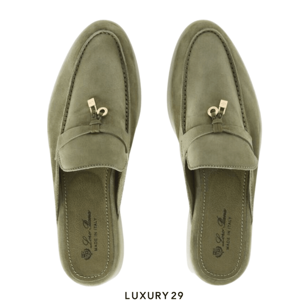 Loro Piana Babouche Charms Walk Loafers Suede Goatskin Verde Harrod's(39, Green)