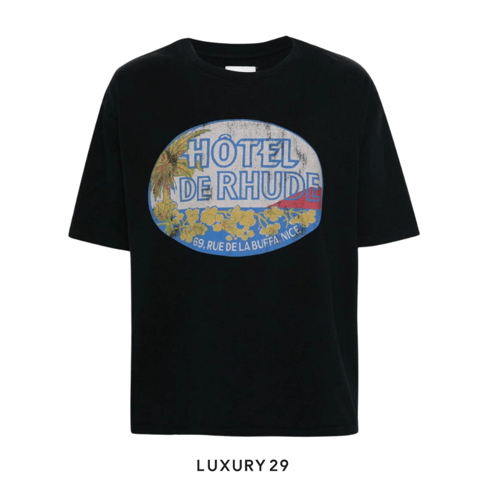 RHUDE DIMORA COTTON T-SHIRT(M, Black)