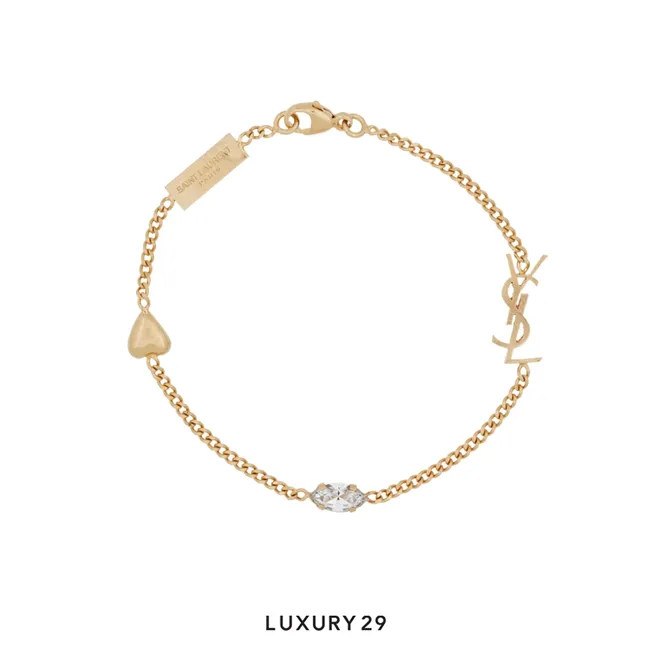 YSL Saint Laurent CASSANDRE heart charm bracelet in metal and rhinestone Gold