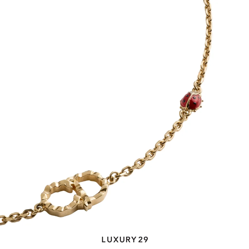 Dior CD Lady Twist necklace, Qixi model Gold-plated metal decorated with red and black enamel(Free Size, Gold)