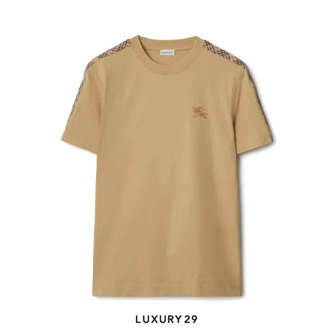 Burberry Check Trim Cotton T-shirt Flax