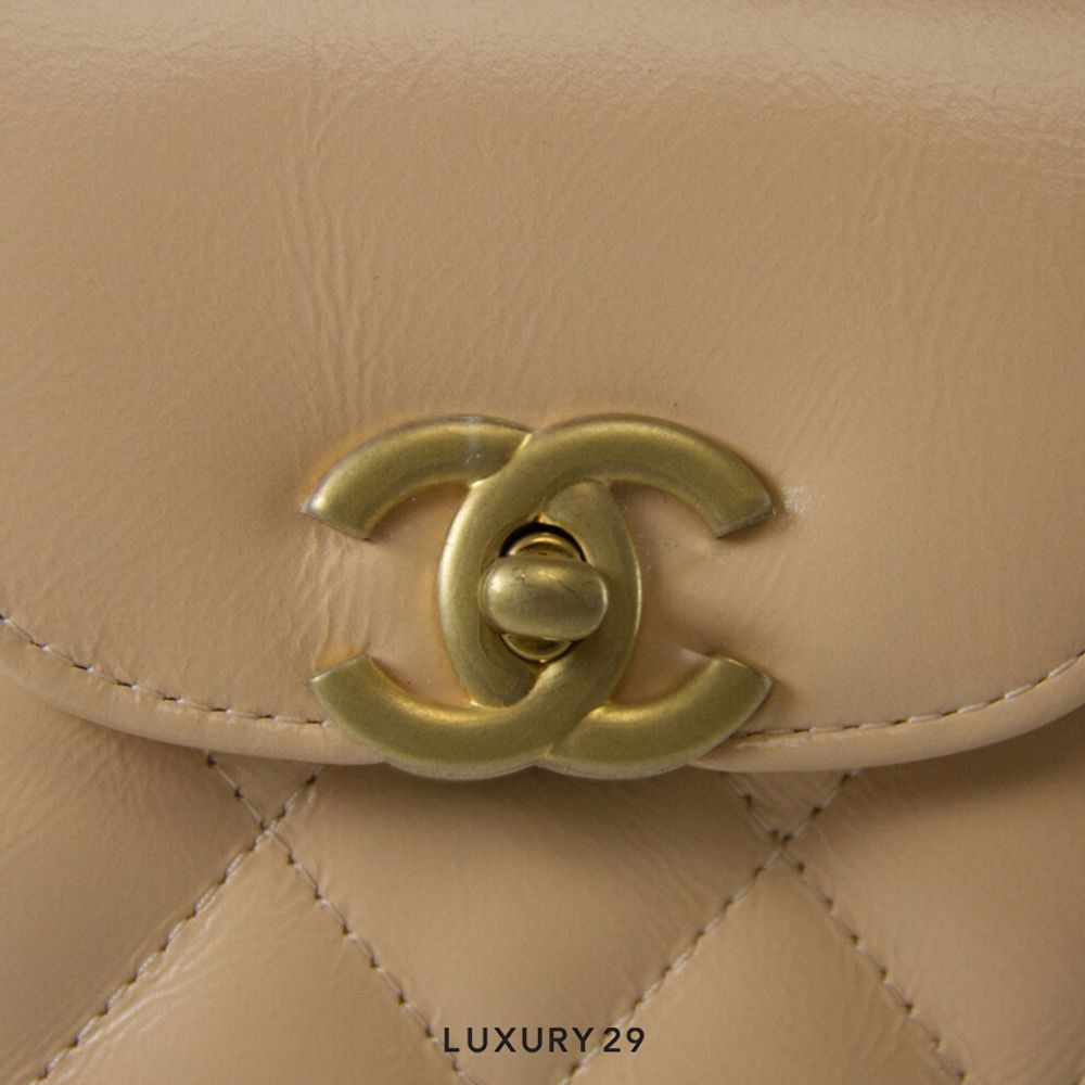 Chanel Mini Shopping Bag In Shiny Aged Calfskin With Gold-Tone Beige(Mini, Neutrals)