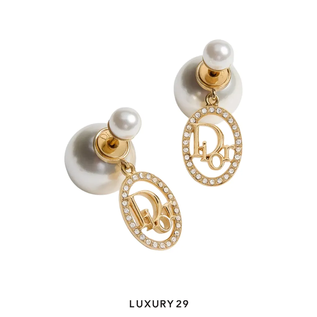 Dior Tribales Earrings Gold-plated metal, white resin pearls, and crystals(Free Size, Gold)