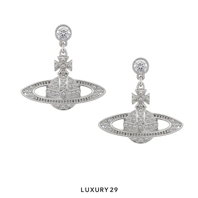 Vivienne Westwood Mini Bas Relief Drop Earrings Platinum/Crystal