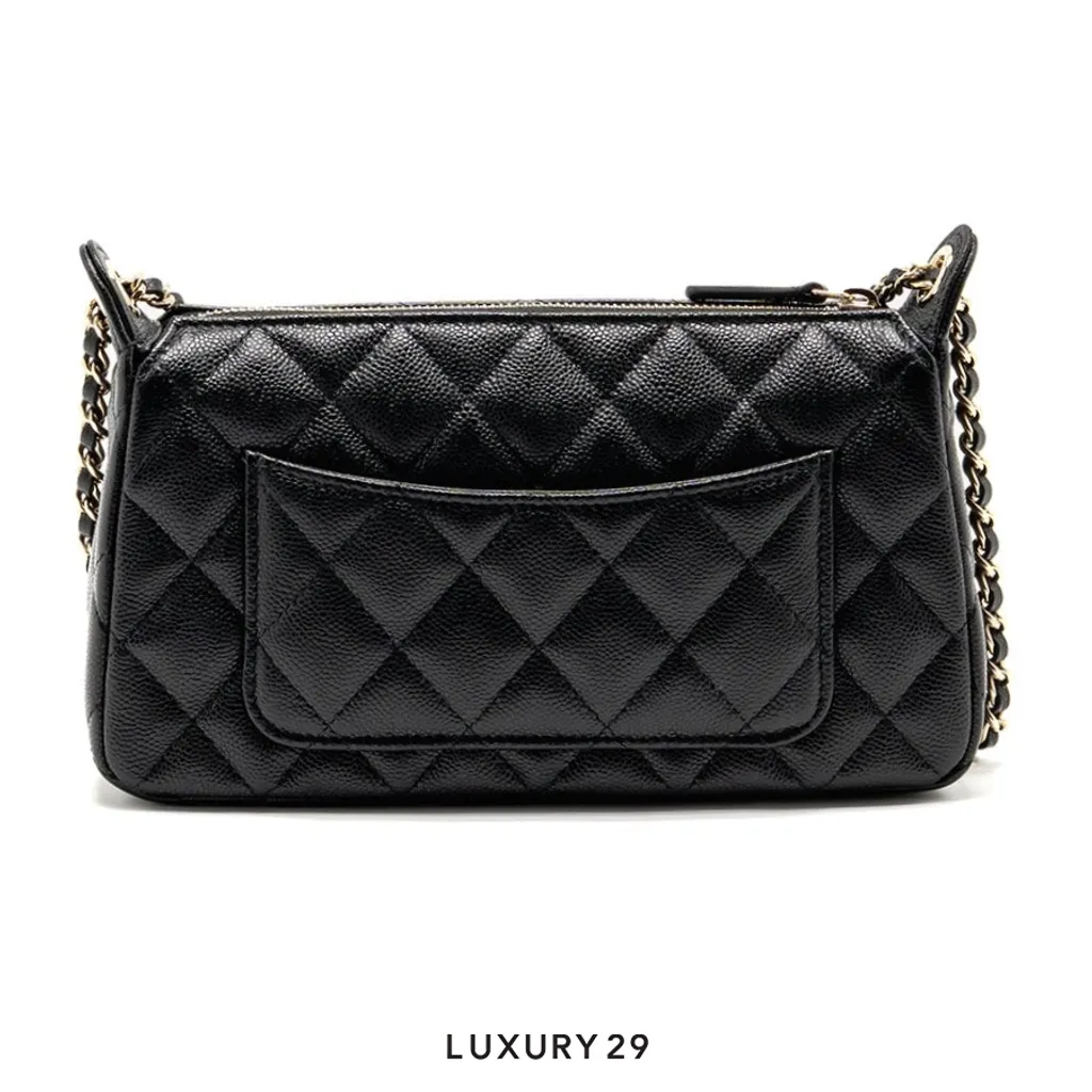 Chanel Matelasse Chain Clutch Black Grained Calfskin Black(Small, Black)